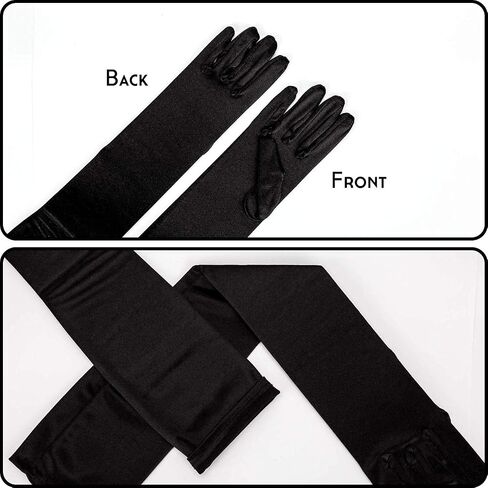 SAVITA Long Black Elbow Satin Gloves 21 inch Stretchy 1920s Opera Gloves Evening Party Dance Gloves for Women in Saudi Arabia
