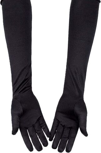SAVITA Long Black Elbow Satin Gloves 21 inch Stretchy 1920s Opera Gloves Evening Party Dance Gloves for Women in Saudi Arabia