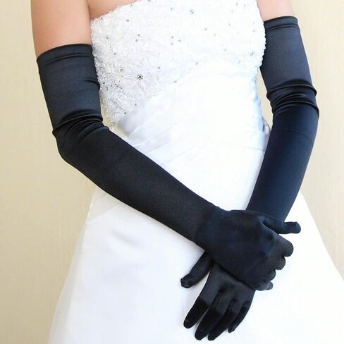 SAVITA Long Black Elbow Satin Gloves 21 inch Stretchy 1920s Opera Gloves Evening Party Dance Gloves for Women in Saudi Arabia