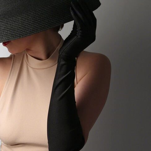 SAVITA Long Black Elbow Satin Gloves 21 inch Stretchy 1920s Opera Gloves Evening Party Dance Gloves for Women in Saudi Arabia