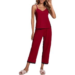 LYANER Women's Pajamas Set V Neck Sleeveless Cami Top with Pants PJ Set Sleepwear
