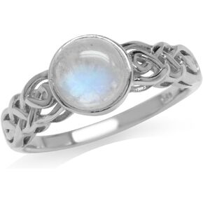 Silvershake 7MM Round Shape Gemstone White Gold Plated or Yellow Gold Plated 925 Sterling Silver Scroll/Filigree Celtic Knot Braided Solitaire Ring Jewelry for Wo