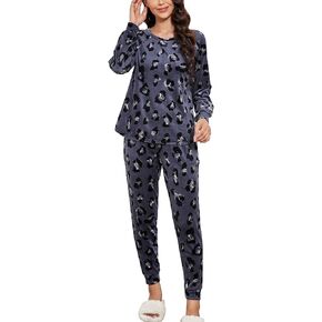 IZZY+TOBY Womens Pajama Set Long Sleeve Sleepwear 2 Piece Pajamas Soft Pjs Lounge Sets with Pockets Blue Color L