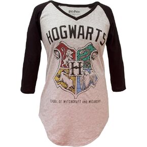 Harry Potter Hogwarts Crest V-Neck Juniors Raglan