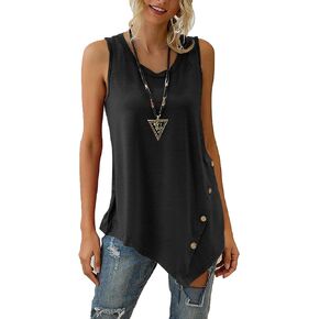 LYANER Women's Summer Loose Crewneck Asymmetrical Hem Sleeveless Tank Top Shirt