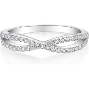 CARICY 925 Sterling Silver Criss Cross X Ring for Women Stackable Wedding Bands Ring Eternity Rings for Women Anniversary Christmas Day Size 5-10