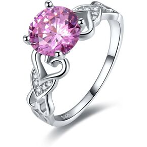 Merthus 925 Sterling Silver Rings 8x8mm Simulated Rainbow Topaz Promise Ring | Solitaire Ring | Open Heart Band Rings for Women | Silver Rings for Women