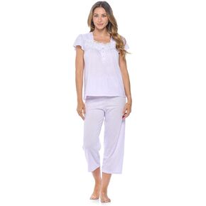 Casual Nights Women's Short Sleeve Floral Capri Pajama Set