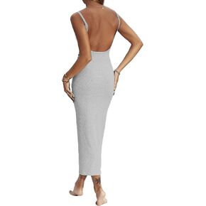 NUFIWI Women Hollow Out Backless Maxi Dress Knitted Spaghetti Strap Bandage Long Dresses Low Cut Bodycon Party Dress in Kuwait