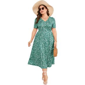 Plus Size Maxi Dress Womens Summer Casual Boho Floral Empire Waist Plus Size Flowy Dress Plus Size Dresses for Curvy Women