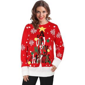 Budding Gallery Ugly Women's Christmas Sweater Funny Round Neck Sweater Christmas Tree Letter Pattern Pullover in Kuwait