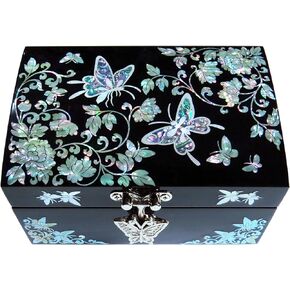 MADDesign Mother of Pearl Lacquered Jewelry Ring Box Butterflies Black