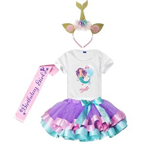 Girls Lavender Tutu Dress with Mermaid Birthday Tshirt & Headband, 3-8 Years