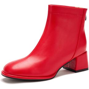 Women's Fashion Ankle Boots Chunky Low Block Heel Booties Back Zipper Fall Short Boots Shoes