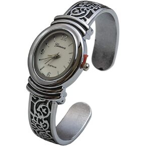Geneva Womens Oxidized Scroll Design Hinged Fashion Cuff Watch White Dial W9132