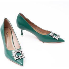 C.Paravano Women's Pumps I Pointed Toe High Heels I Closed Toe Kitten Heel I Comfortable Dress Pump I Leather Wedding Shoes (Size 7,Green)