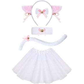 Neer Cat Cosplay Costume Set Cat Ears Headband Tail Tie, Tutu Skirt for Kid Girl Halloween Cosplay Costume
