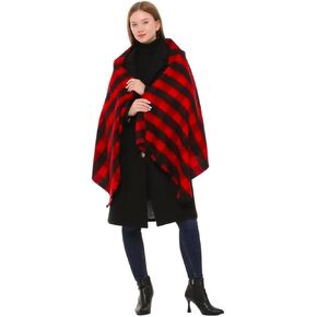 Billy Börg Women's Winter Scarf Checked Blanket Scarf Women's Tartan Scarf Plaid Scarf Stripes Plaid Scarf Fringe Poncho