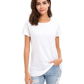 Womens Long Short Sleeve Cotton T Shirt Summer Crew Neck Solid Color Blouses