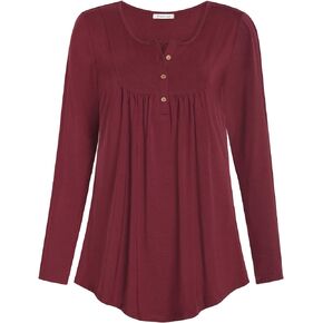 Esenchel Women's Long-Sleeve Flowy Tunic Blouse Top for Leggings