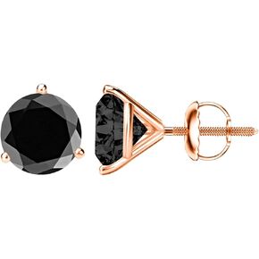1/2-10 Carat Total Weight Black Diamond Stud Earrings 3 Prong Screw Back