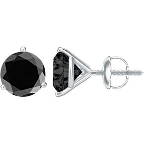 1/2-10 Carat Total Weight Black Diamond Stud Earrings 3 Prong Screw Back