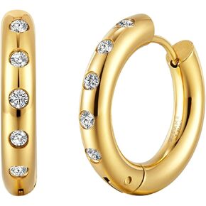14K Gold Silver Plated Cubic Zirconia Chunky Hoop Earrings for Women, Simulated Diamond Girls Jewelry Gifts