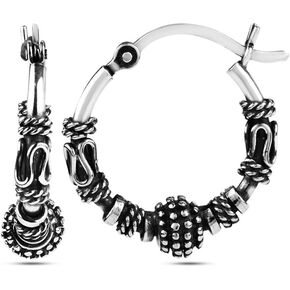 LeCalla Sterling Silver Jewelry Antique Light Weight Bali Hoop Earring for Girl Women