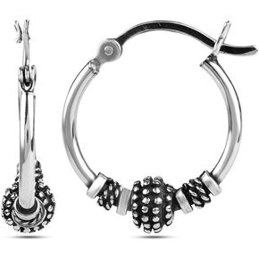 LeCalla Sterling Silver Jewelry Antique Light Weight Bali Hoop Earring for Girl Women