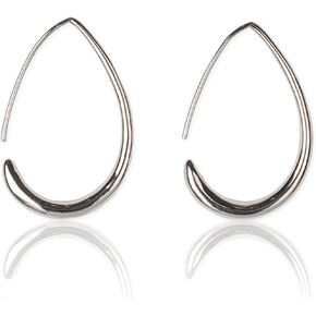 Unique And Simple, Anti Allergen Hypoallergenic Tear Drop Hoop Earring For Women (Large, Silver)