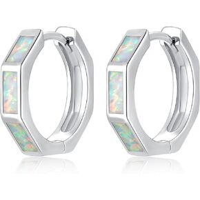 أقراط CiNily Opal Hoop للنساء والفتيات أقراط Hexagon Huggie 14K أبيض/أسود/ذهبي مطلية لا تسبب الحساسية | أقراط هوب صغيرة | حلقات صغيرة للأذن الحساسة لعيد الميلاد وهدايا مجوهرات الهالوين in Kuwait