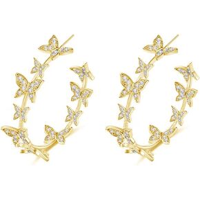 CZ Butterfly Big Hoop Earrings for Women Girls Bride Crystal Open Fake Huggie Hoops Dangle Drop Statement Earring Luxury Jewelry Gifts Wedding