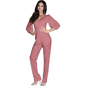 KOH KOH Womens Long Pants Suit 3/4 Sleeves V-Neck One Piece Pockets Jumpsuit