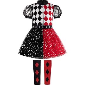 ReliBeauty Clown Halloween Costume for Girls Cosplay with Knee Pads