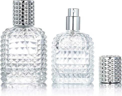 عبوتين من زجاجات رذاذ زجاجية فارغة سعة 30 مل و50 مل من لوجيري، زجاجات عطر رذاذ فارغة قابلة لإعادة الملء، زجاجة رذاذ مع 4 أنواع مجانية من موزع العطور (غطاء فضي 50 مل وغطاء فضي 30 مل) in Kuwait