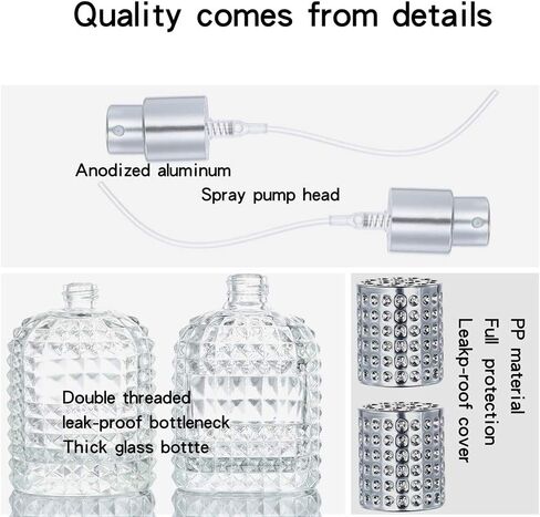 عبوتين من زجاجات رذاذ زجاجية فارغة سعة 30 مل و50 مل من لوجيري، زجاجات عطر رذاذ فارغة قابلة لإعادة الملء، زجاجة رذاذ مع 4 أنواع مجانية من موزع العطور (غطاء فضي 50 مل وغطاء فضي 30 مل) in Kuwait