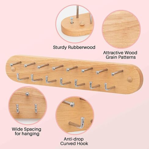 Hanging Jewerly Organizer for Wall, Wall Mounted Necklace Holder, Rubber Wood Wall Mount Jewerly Organizer for Necklaces,Headband and Bracelet, Nice Gift for Woman in Kuwait