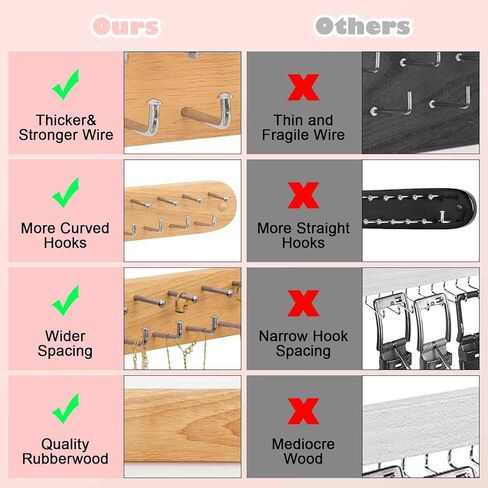 Hanging Jewerly Organizer for Wall, Wall Mounted Necklace Holder, Rubber Wood Wall Mount Jewerly Organizer for Necklaces,Headband and Bracelet, Nice Gift for Woman in Kuwait