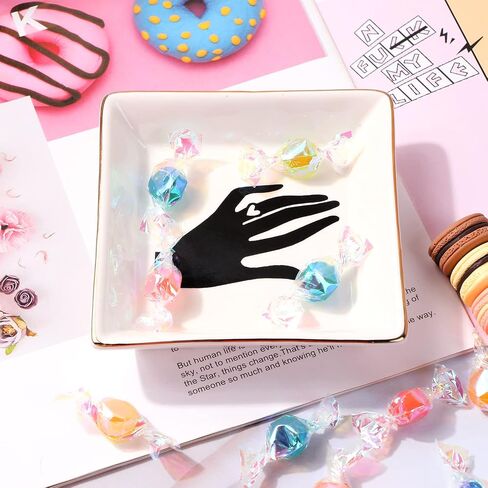 SANFERGE Gold Carton Dog Ring Holder Earring Trinket Dish Jewelry Tray Necklace Bracelet Ceramic Organizer Birthday Gift for Girlfriend Aunt Teen Girl Women, 5 inch Plate in Saudi Arabia