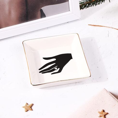 SANFERGE Gold Carton Dog Ring Holder Earring Trinket Dish Jewelry Tray Necklace Bracelet Ceramic Organizer Birthday Gift for Girlfriend Aunt Teen Girl Women, 5 inch Plate in Saudi Arabia