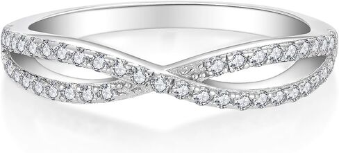 CARICY 925 Sterling Silver Criss Cross X Ring for Women Stackable Wedding Bands Ring Eternity Rings for Women Anniversary Christmas Day Size 5-10 in Kuwait