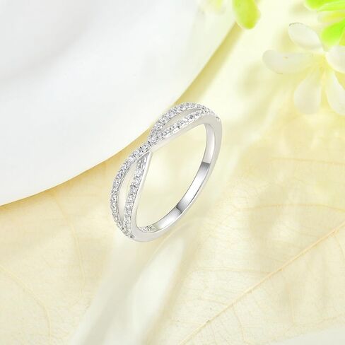 CARICY 925 Sterling Silver Criss Cross X Ring for Women Stackable Wedding Bands Ring Eternity Rings for Women Anniversary Christmas Day Size 5-10 in Kuwait