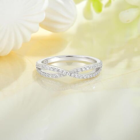 CARICY 925 Sterling Silver Criss Cross X Ring for Women Stackable Wedding Bands Ring Eternity Rings for Women Anniversary Christmas Day Size 5-10 in Kuwait