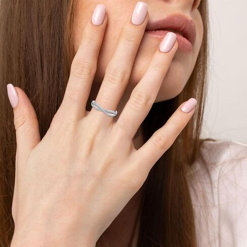 CARICY 925 Sterling Silver Criss Cross X Ring for Women Stackable Wedding Bands Ring Eternity Rings for Women Anniversary Christmas Day Size 5-10 in Kuwait