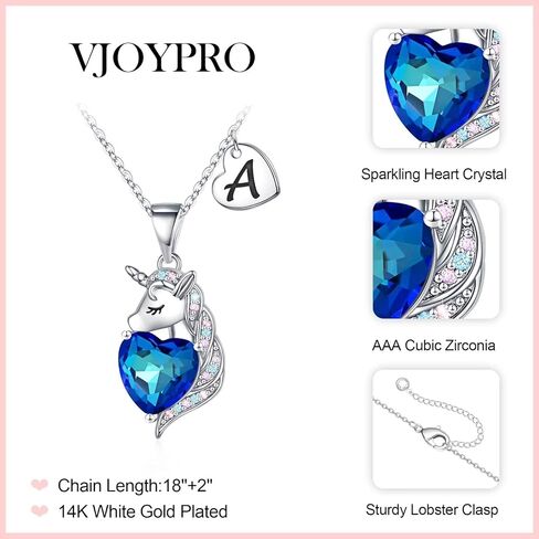 vjoypro يونيكورنز الهدايا للفتيات، الفضة يونيكورن القلب كريستال قلادة القلائد الأولية هدايا عيد ميلاد للفتيات في سن المراهقة الفتيات هدايا المجوهرات للفتيات في سن المراهقة ابنة حفيدة ابنة أخت in Kuwait