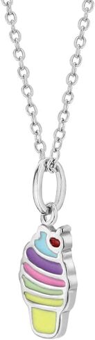 925 Sterling Silver Multicolor Ice Cream Cone Pendant Necklace for Little Girls & Preteens 16" - Small and Sweet Food Shaped in Saudi Arabia