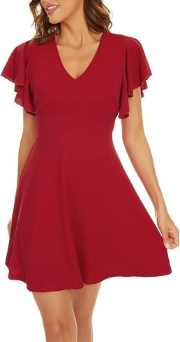 FANCYINN Women's Ruffles Sleeve Mini Dress A Line Swing Flared Skater Cocktail Party Juniors Dress in Saudi Arabia