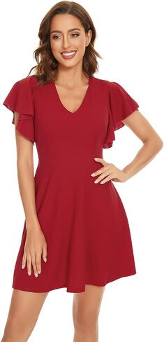 FANCYINN Women's Ruffles Sleeve Mini Dress A Line Swing Flared Skater Cocktail Party Juniors Dress in Saudi Arabia