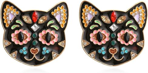 Colorful Rhinestone Black Cat Earrings Vintage Drop Oil Animals Halloween Cat Drop Earrings for Women Girl Party Jewelry in Saudi Arabia