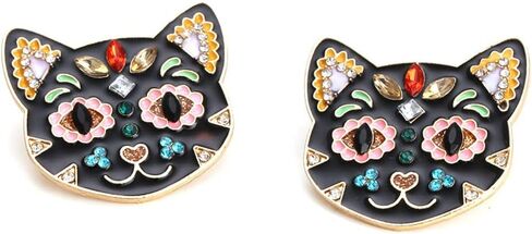 Colorful Rhinestone Black Cat Earrings Vintage Drop Oil Animals Halloween Cat Drop Earrings for Women Girl Party Jewelry in Saudi Arabia